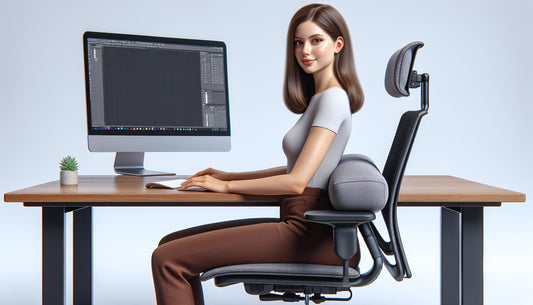 Woman sitting at desk maintaining a neutral posture